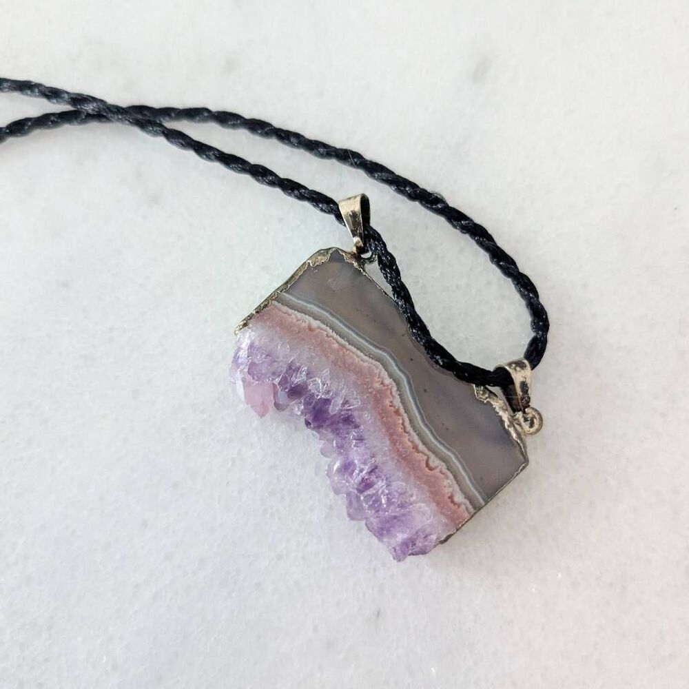 Amethyst Slice Crystal Pendant Necklace